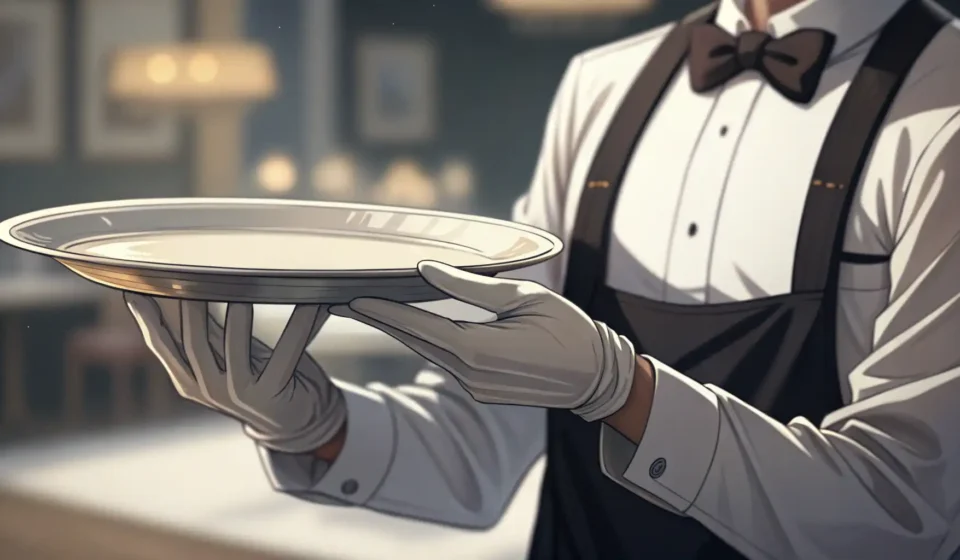 Waiter's hands politely offering a clean, empty glass in a Korean restaurant setting, illustrating s...