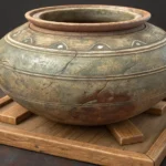 A traditional Korean ceramic pot rests on a table at an outdoor market, representing shopping for go...