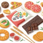 Illustration of various popular Korean snacks spread out, symbolizing choices for a Korean language...