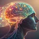 Stylized illustration of a human brain with fading neural pathways, set against a background with su...