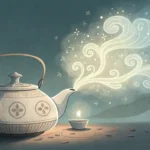 Illustration of glowing, swirling steam rising from a Korean celadon bowl, symbolizing learning a wh...