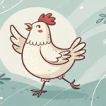 Stylized chicken icon against a background with abstract Korean patterns, representing learning the...