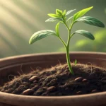A seedling growing into a plant in a Korean pot, symbolizing the concept of long-term investment gro...