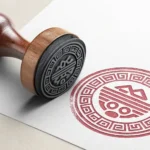 Two traditional Korean dojang seals stamping onto paper, symbolizing the signing of a Korean M&A con...