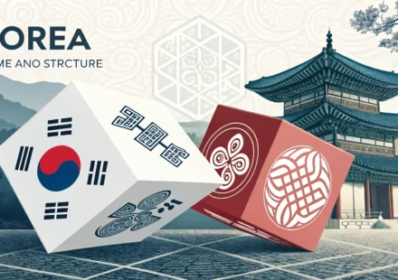 Abstract graphic with Korean traditional patterns symbolizing the structure and order of Korean name...