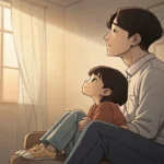 Illustration of a Korean parent and child looking together at a weekend calendar, symbolizing planni...