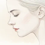 Minimalist illustration showing a face profile with focus on the nose, against a soft Korean-inspire...
