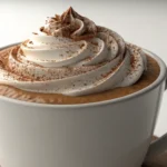 A close-up illustration of a coffee cup filled with latte and topped with an excessive amount of mil...
