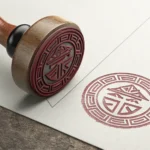 A traditional Korean dojang seal pressing onto a document, symbolizing a performance guarantee agree...