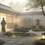 Illustration of a calm Korean garden symbolizing mental well-being support, for a guide on getting p...