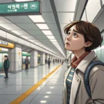 Person looking worried while searching on a Korean subway platform, illustrating the concept of repo...