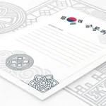 Illustration showing a traditional Korean red stamp being applied to an official document, symbolizi...