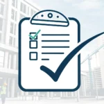 Stylized graphic representing a Korean resume document icon over a blurred modern Korean office back...