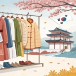 Illustration showing clothing suitable for different Korean seasons, representing the concept of ask...