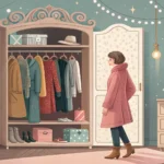 Illustration showing a person choosing clothes from a wardrobe representing Korea's four distinct se...