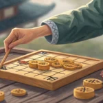 Two hands reaching for Yut Nori game sticks, illustrating the concept of taking turns and competitio...