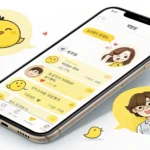 Illustration of a snail crawling slowly over a smartphone screen showing a Korean chat app, symboliz...