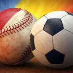 Illustration of a baseball and soccer ball representing learning Korean sports rules vocabulary in a...