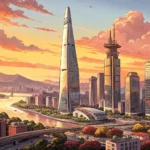 Sunrise over the modern Seoul skyline, representing the opportunity and growth associated with start...