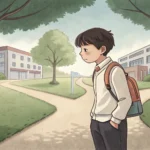 A Korean student contemplates balancing university studies and a part-time job, symbolizing the need...