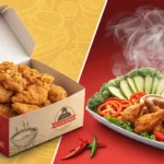 Split image contrasting Korean fried chicken and tteokbokki, representing the common dilemma of choo...