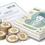 Illustration representing the Korean tax system featuring Korean Won currency alongside official tax...