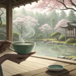 A close-up of hands holding a traditional Korean teacup during a tea ceremony, illustrating Korean t...