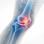 Stylized illustration of a healthy knee joint with a subtle Korean Taegeuk color glow, symbolizing l...