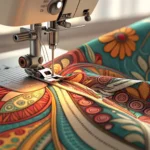 Close-up of a sewing machine quickly altering dress fabric, symbolizing the urgency of last-minute c...
