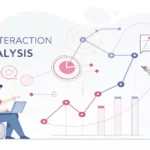 Abstract graphic with interconnected shapes in red, blue, and black, symbolizing analysis and user i...