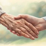 Hands gently clasped, symbolizing comfort and support in the context of learning Korean vocabulary f...