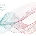 Abstract graphic illustrating muscle relaxation using Korean-inspired colors and patterns for a Kore...