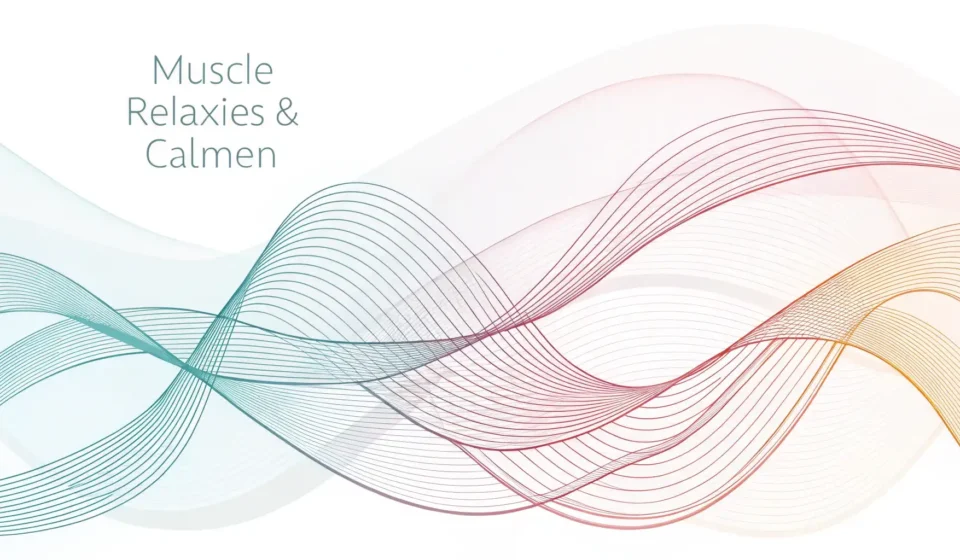 Abstract graphic illustrating muscle relaxation using Korean-inspired colors and patterns for a Kore...