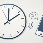 Stylized clock showing a delay next to a phone icon, set against a modern Korean office background,...