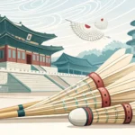 Illustration of various traditional Korean game items like Yut Nori sticks, Jegichagi, Tuho, and Gon...